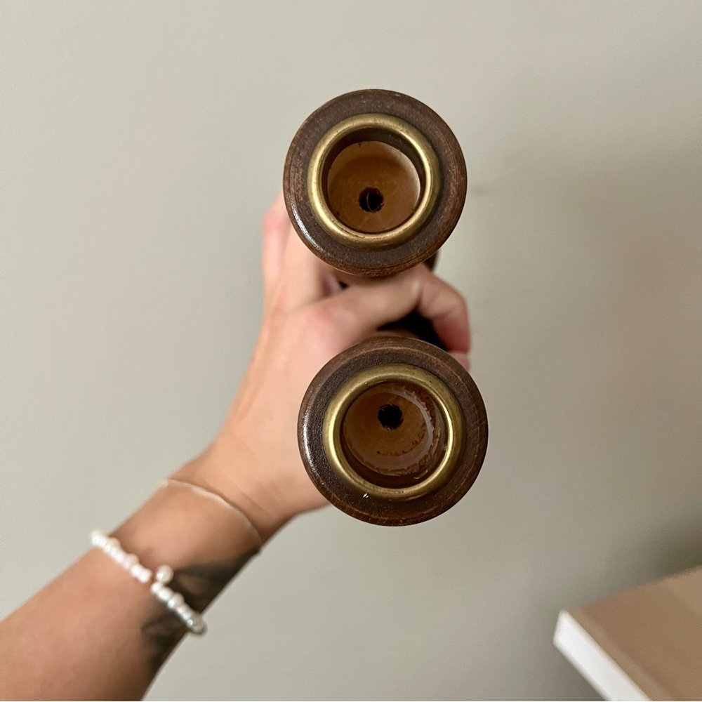 Vintage Set of 2 Wooden Candlesticks Taper Candle Holder Pair - Picture 5 of 7